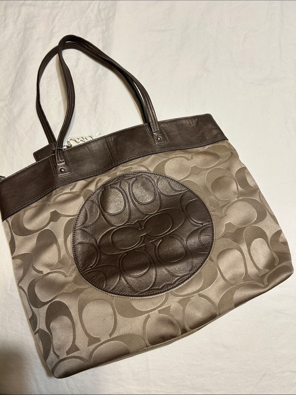 Coach Taupe and Dark Brown Signature Canvas Tote